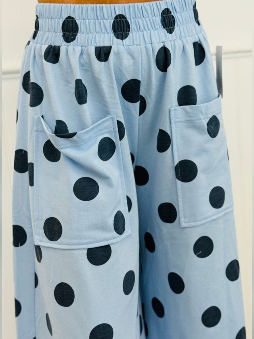 Oddi Blue Polka Dot Wide Leg Cropped Pants - Picture 2 of 9